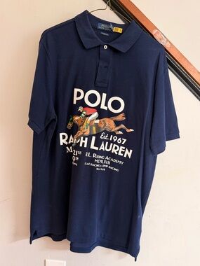 Polo Ralph Lauren “Riding Academy” Navy Graphic Polo Shirt *rare*